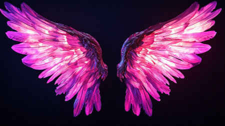 pink wings on a black background, close-up of photoの写真素材
