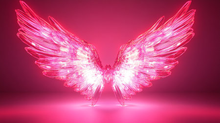 3d rendering of a pair of wings in a pink background.の写真素材