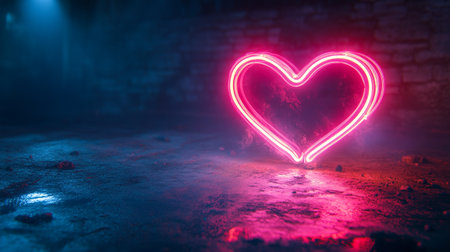 Neon heart on a dark background. Valentine's Day concept.の写真素材