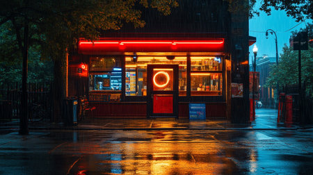 A night view of a restaurant in Midtown Manhattan.の写真素材