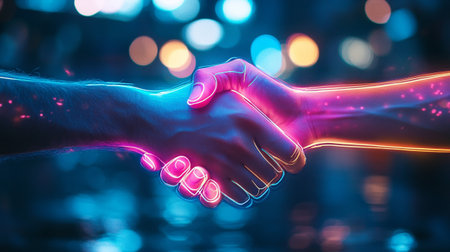 Close-up of two human hands holding each other and shaking handsの写真素材