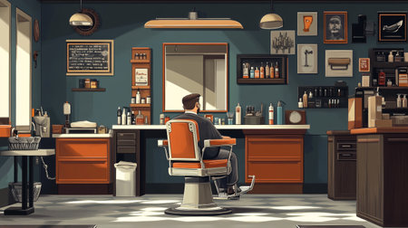 Barber shop interior with barber chair. 3d render illustrationの写真素材