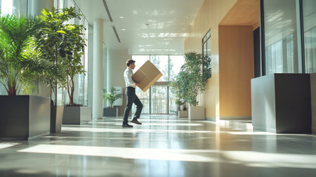 Businessman carrying a box in the office. Business and delivery concept.の写真素材