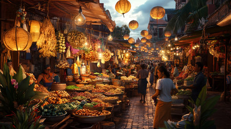 Famous night market in Ubud, Bali island, Indonesiaの素材