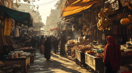 Unidentified people walking in market.の写真素材