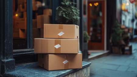 Cardboard boxes on the street in Paris, France. Shallow depth of fieldの写真素材