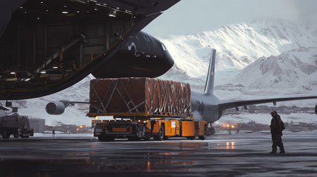 3d rendering of a cargo plane and a passenger standing at the airportの写真素材
