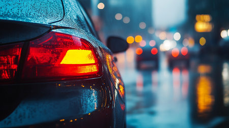 Car on the road in the city at night. Shallow depth of fieldの写真素材