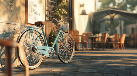Vintage bicycle on the street in the evening.の写真素材