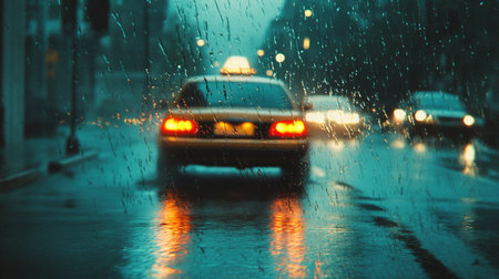Traffic in the rain on a rainy day. Shallow DOFの写真素材
