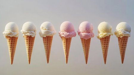 Ice cream cone with pink and white ice cream on white background.の写真素材