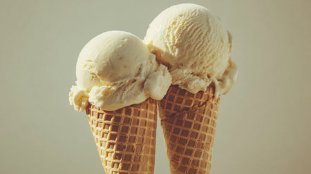 Vanilla ice cream in waffle cone with filter effect retro vintage styleの写真素材