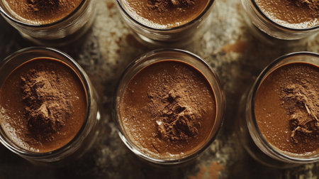 Tiramisu in a glass jar, close-up.の写真素材