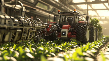 Tractors in a greenhouse. 3d illustration. 3d rendering.の写真素材