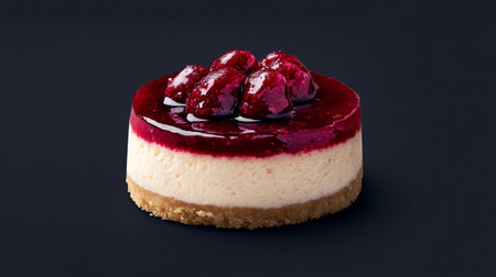 Cheesecake with raspberries on a black background, close upの写真素材