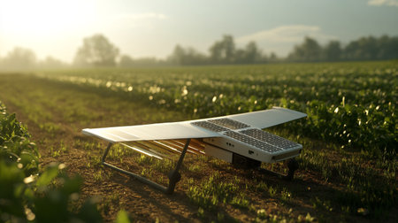 Solar panel in the field. Photovoltaic modules for renewable energy.の写真素材