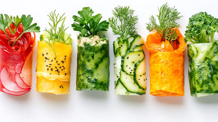 Sushi rolls with cucumber on white backgroundの写真素材