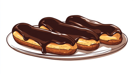 Chocolate eclairs. Vector illustration isolated on white background.の写真素材