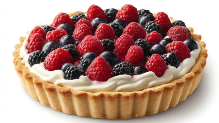 Delicious tartlet with raspberries, blueberries and blackberriesの写真素材