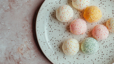 Colorful mochi on a white plate. Selective focus.の写真素材