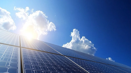 Photovoltaic panels for renewable electric production - concept of sustainable resourcesの写真素材