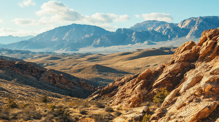 Desert landscape with mountains and blue sky in Nevada, USA.の写真素材