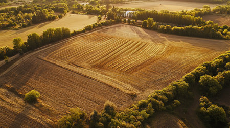 Aerial view of agricultural fields in Poland, Europe. Rural landscape.の写真素材