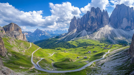 Panoramic view of the Dolomites, South Tyrol, Italyの写真素材
