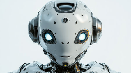 3d rendering humanoid robot in white background with blank space for textの写真素材