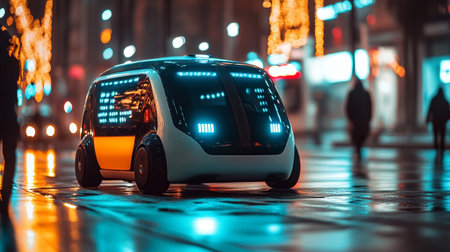 Close up of a modern electric car on the street at night.の写真素材