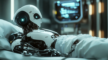 Robot humanoid working in the operating room. 3d rendering.の写真素材