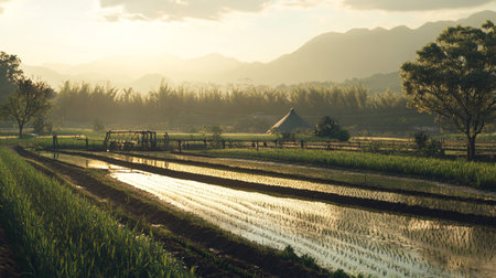 Rice field in the morning at Chiang Mai, Thailand.の写真素材