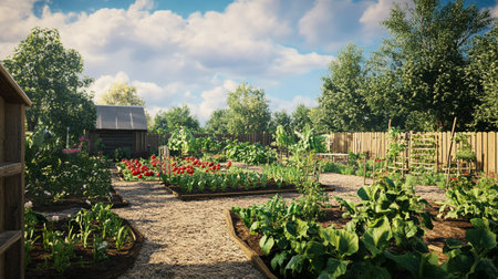 Garden in the village. Beautiful summer landscape. Landscape.の写真素材