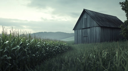 Abandoned house in the middle of a corn field. 3d renderの写真素材