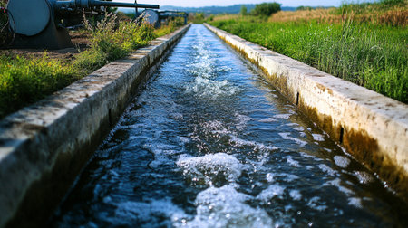Water irrigation system for irrigation of fields and meadows in the summerの写真素材