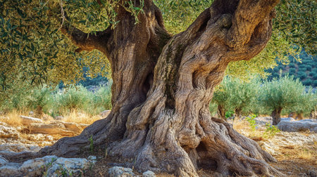 Olive trees in the olive grove of Rhodes, Greece.の写真素材