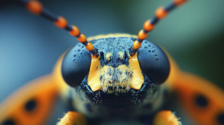 Macro shot of the head of a grasshopper. Selective focus.の写真素材