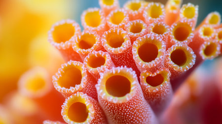 Close up of orange coral with water drops. Macro shot of coralの写真素材