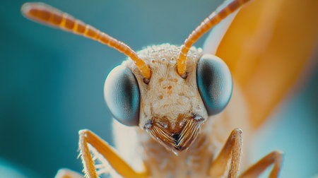 Macro shot of the head of a grasshopper insect.の写真素材