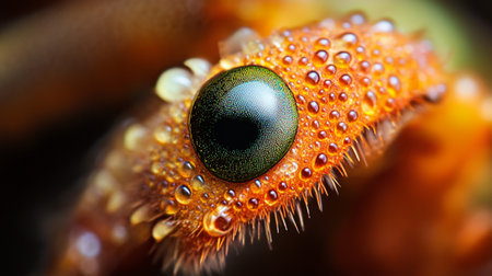 Macro shot of the eye of an orange spider, macro photographyの写真素材