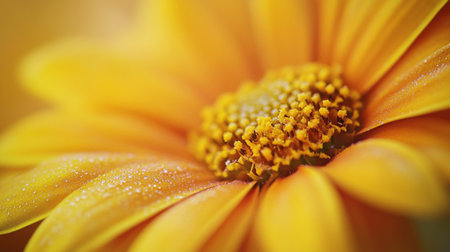 Close-up of a yellow gerbera flower with water dropsの写真素材