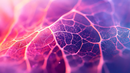 Macro closeup of abstract red and purple leaf veins pattern texture backgroundの写真素材