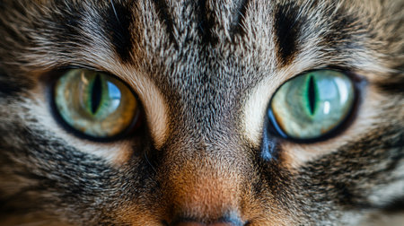 Close up of a cat's eyes with green eyes. Selective focus.の写真素材