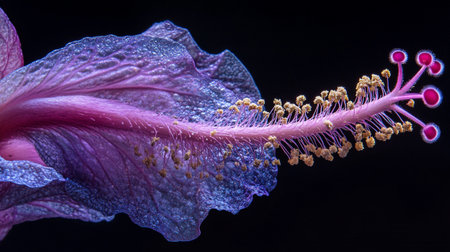Hibiscus flower on a black background, close-upの写真素材
