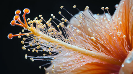 Close up of hibiscus flower with water drops on petalsの写真素材