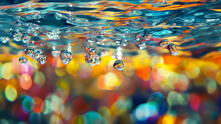 abstract water background with bubbles and bokeh defocused lightsの写真素材