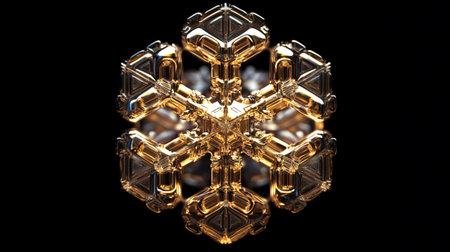 Abstract golden snowflake on black background. Fantasy fractal texture. Digital art. 3D rendering.の写真素材