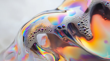 Macro shot of soap bubble in water, abstract colorful background.の写真素材