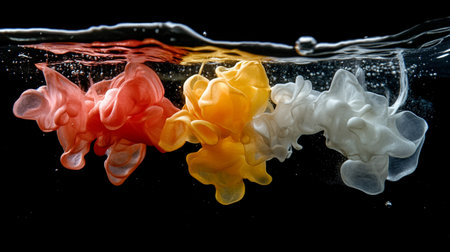 Colored ink in water isolated on black background. Abstract background.の写真素材