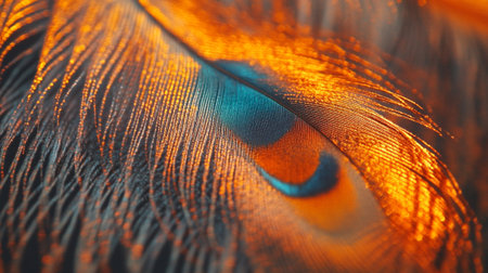 Feather of a peacock close-up. Macro photo.の写真素材